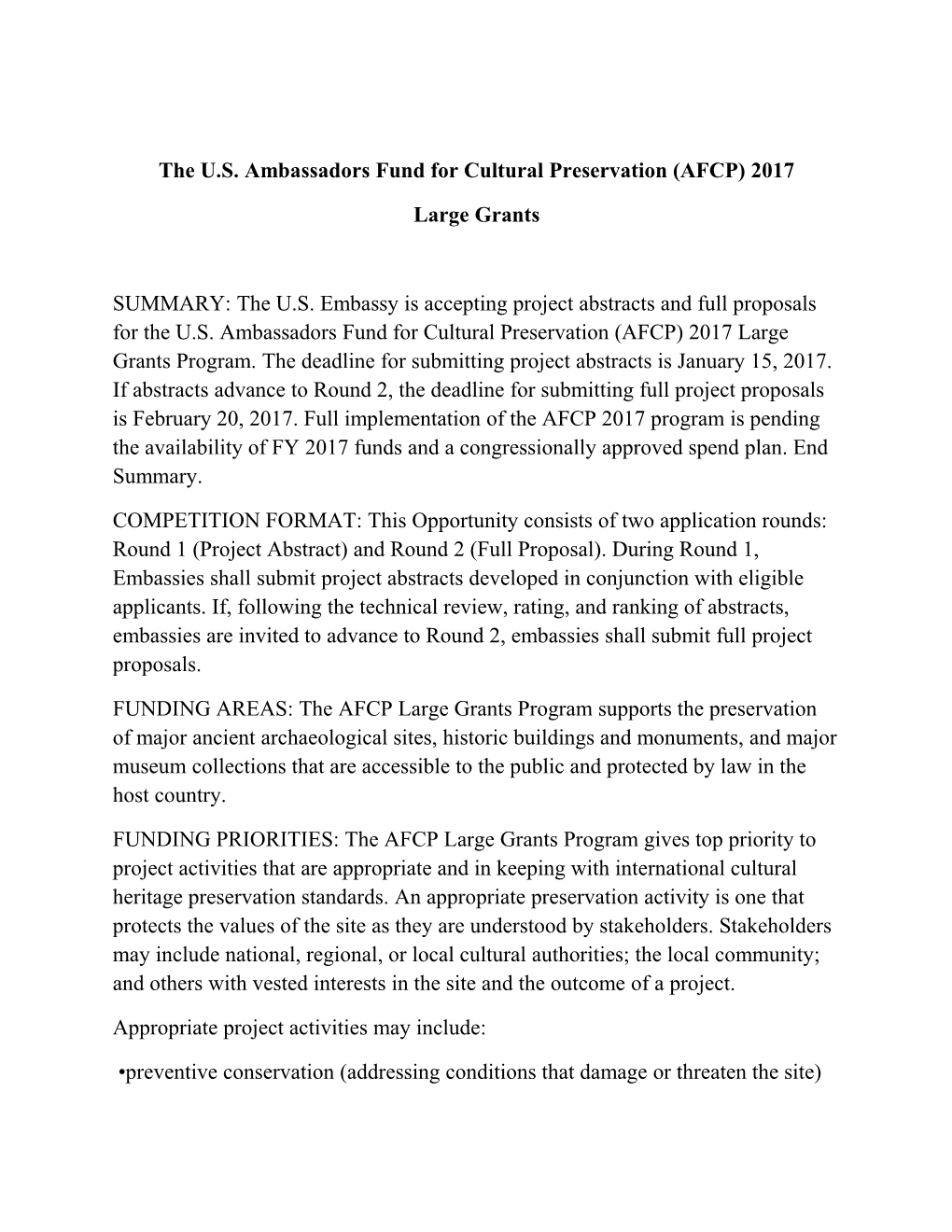 The U.S. Ambassadors Fund for Cultural Preservation (AFCP) 2017