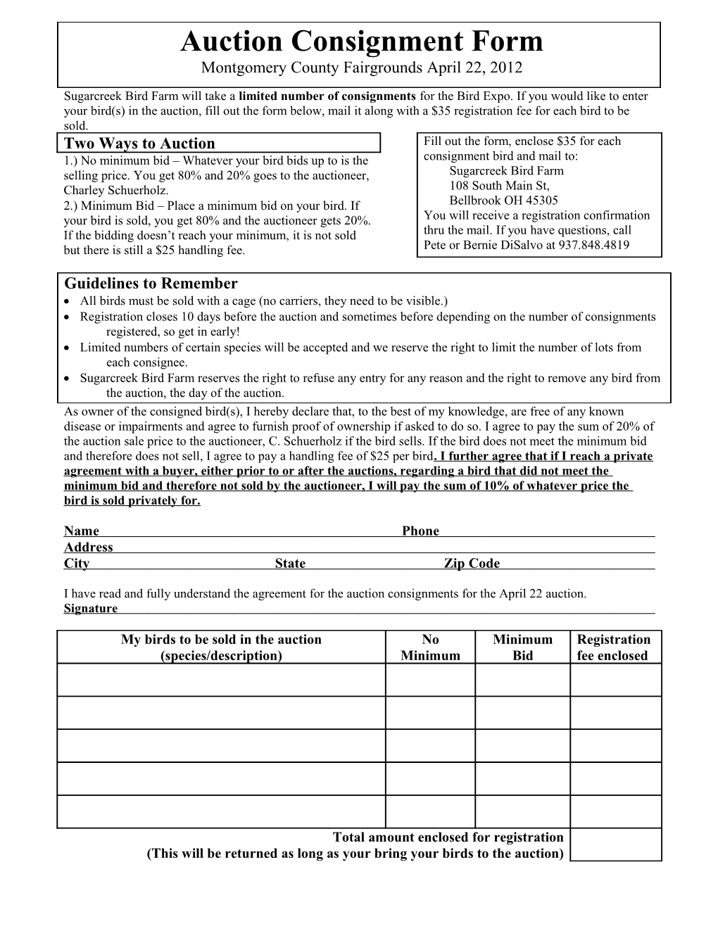 Auction Consignment Form