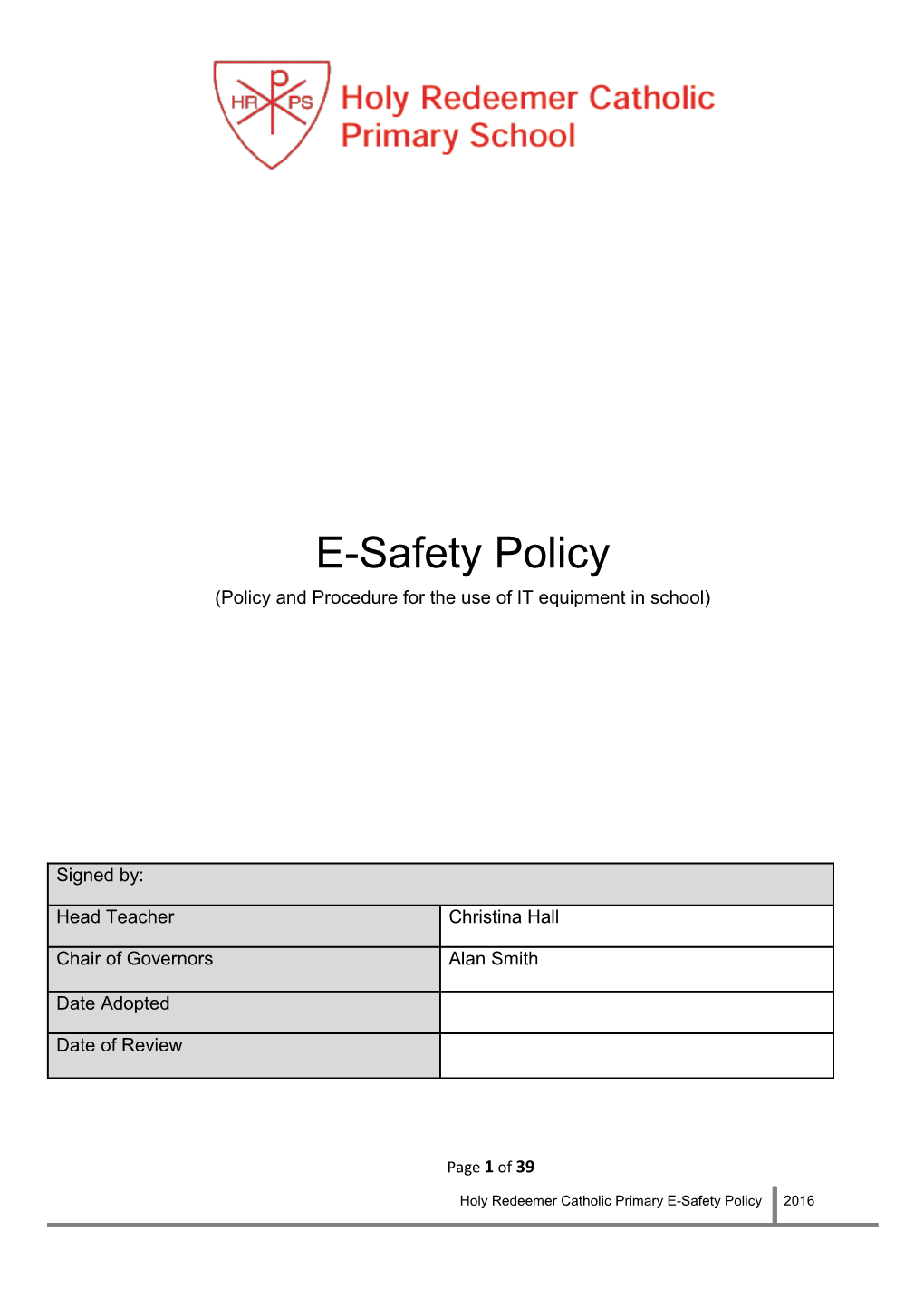 Worcestershire Primary E-Safety Policy Development Document