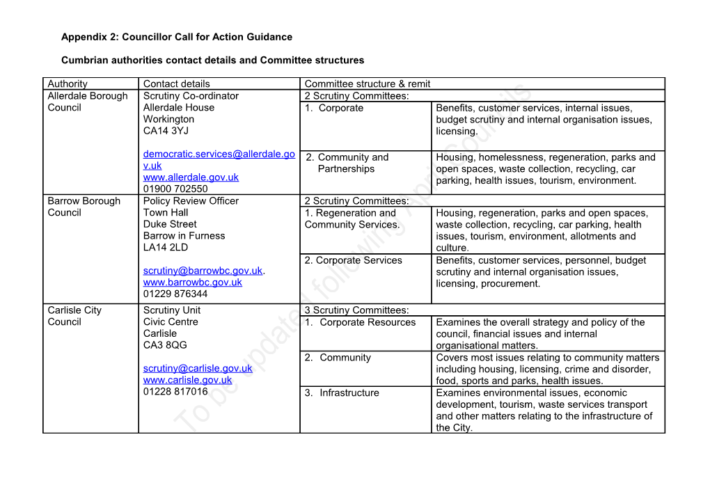 Cumbrian Authorities Contact Details and Committee Structures