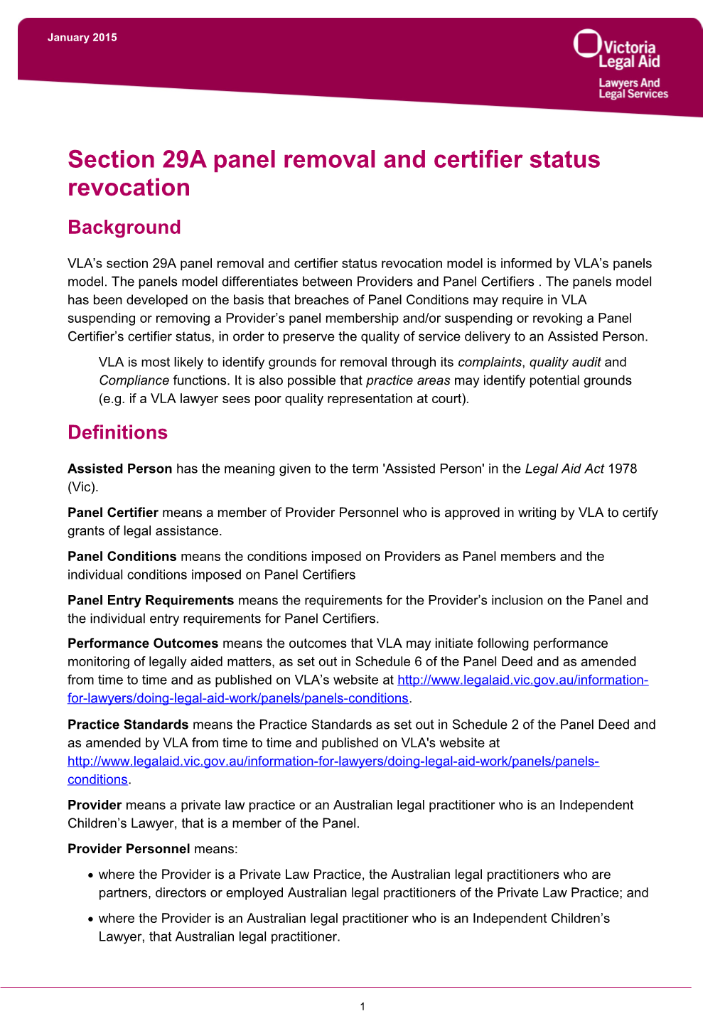 Section 29A Panel Removal and Certifier Status Revocation