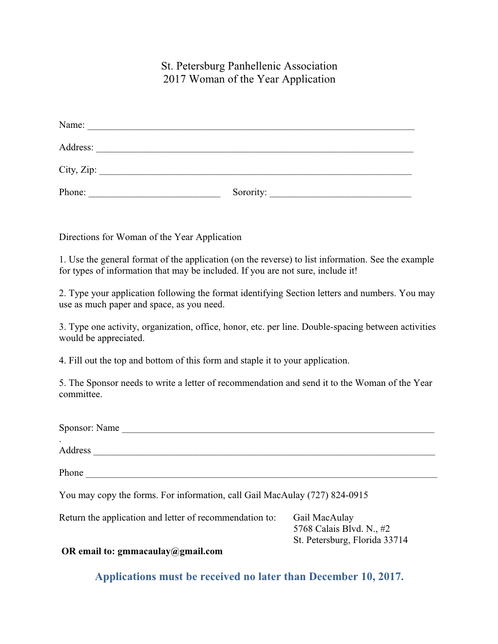 Directions for Woman of the Year Application