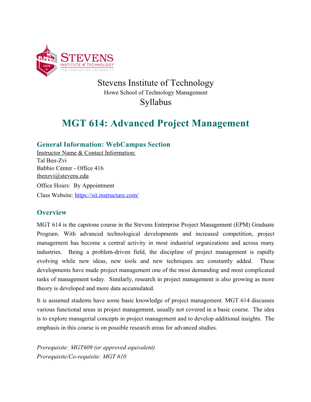 MGT 614: Advanced Project Management