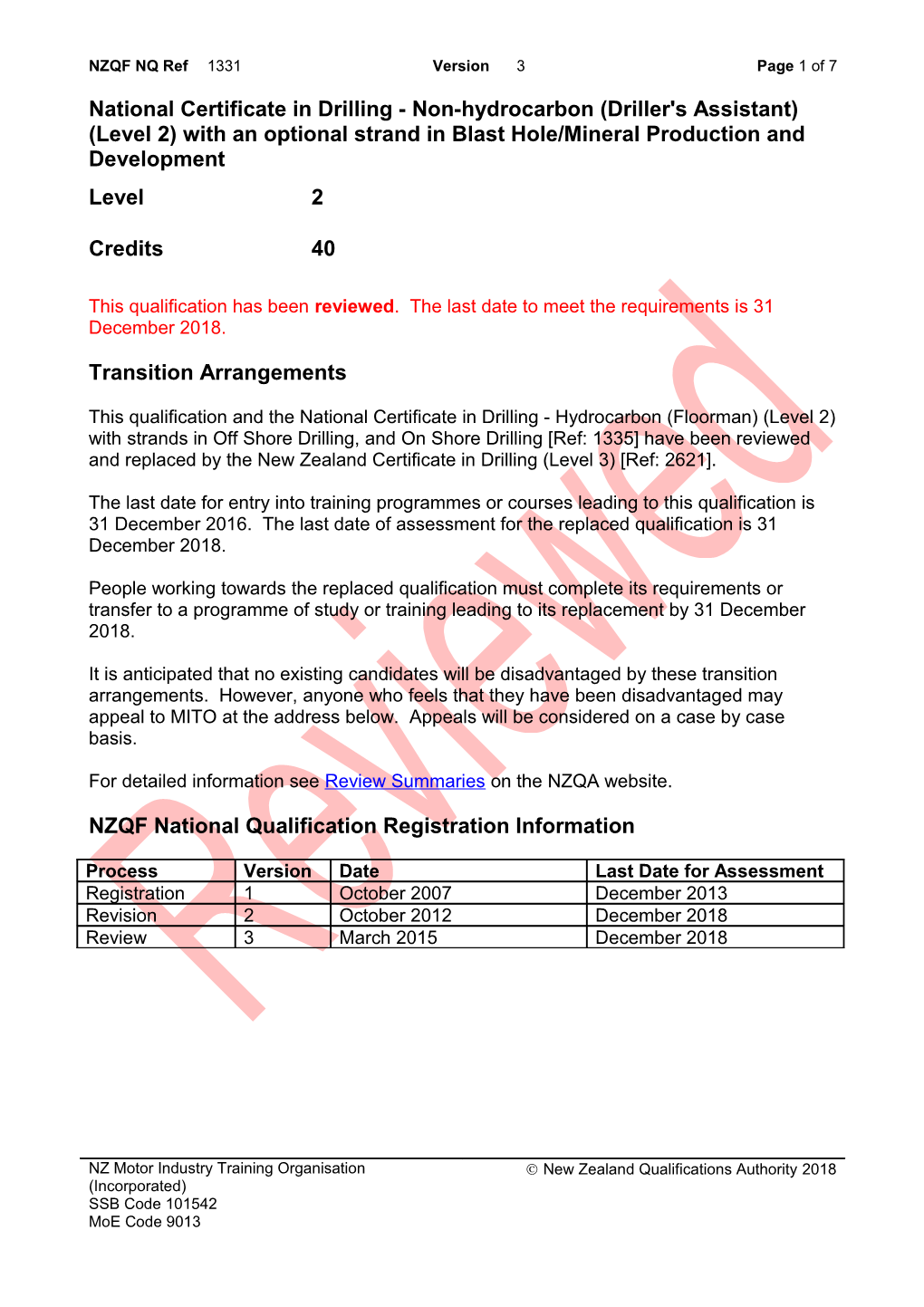 1331 National Certificate in Drilling - Non-Hydrocarbon (Driller's Assistant) (Level 2)