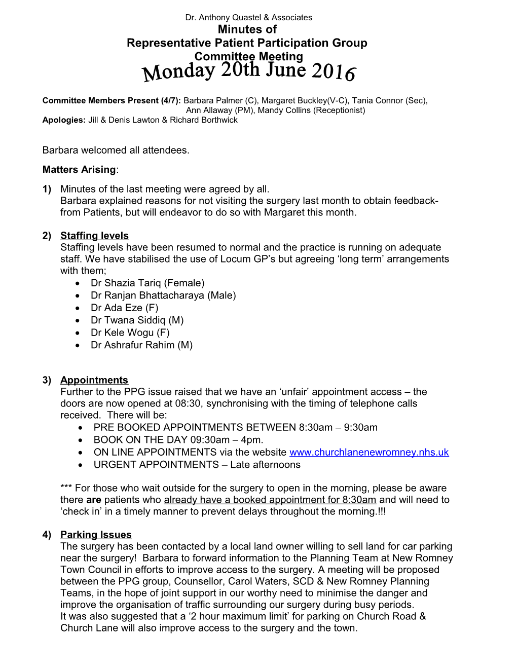 Patient Participation Group Meeting Tuesday 24Th September 2013 7:30Pm