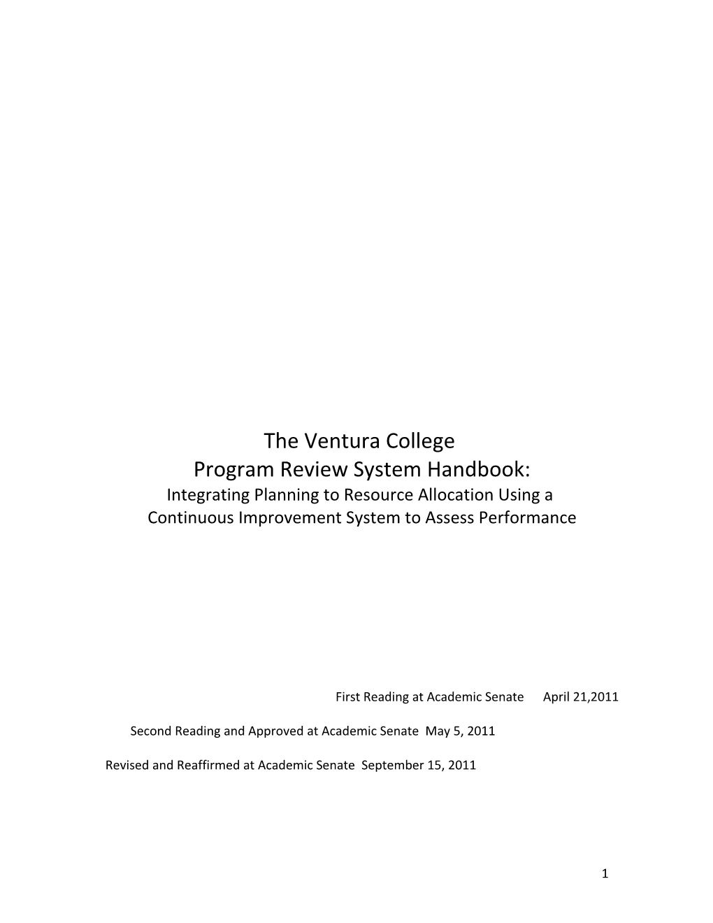The Ventura College Program Review System Handbook