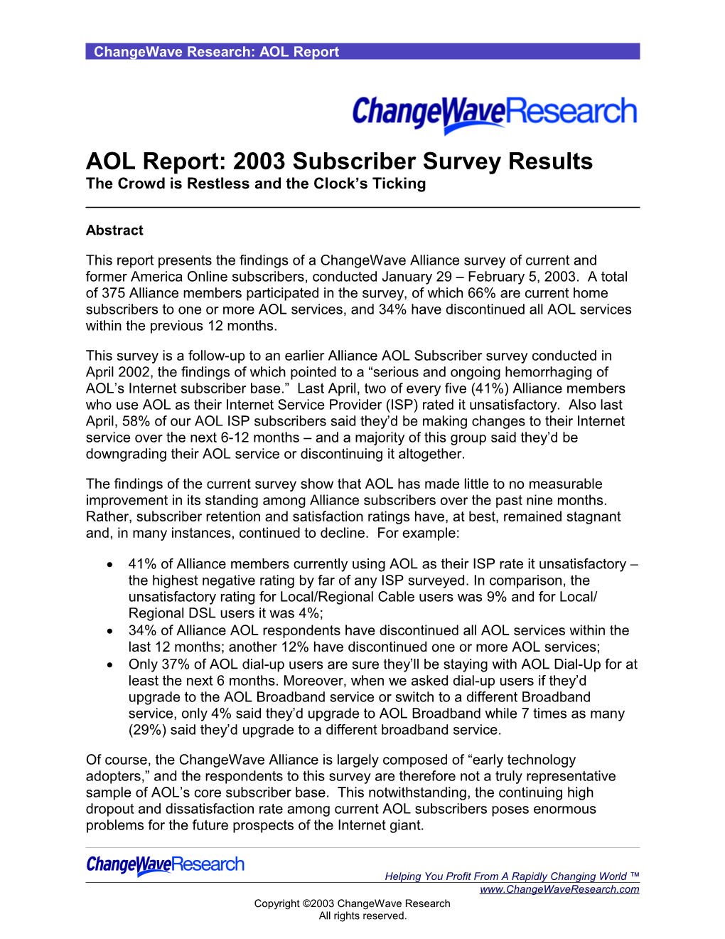 Changewave Research: AOL Report