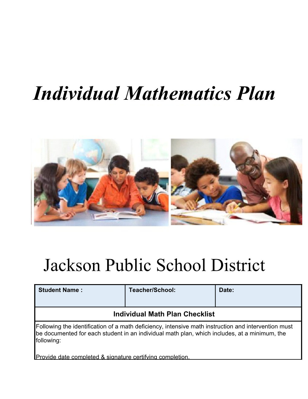 Individual Mathematics Plan
