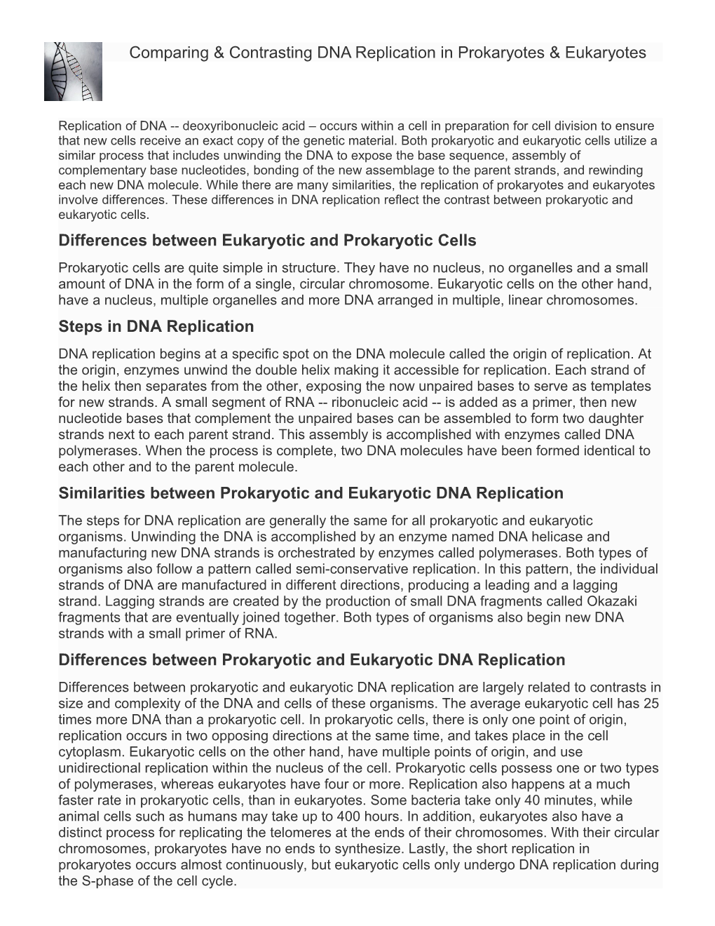 Differences Between Eukaryotic and Prokaryotic Cells