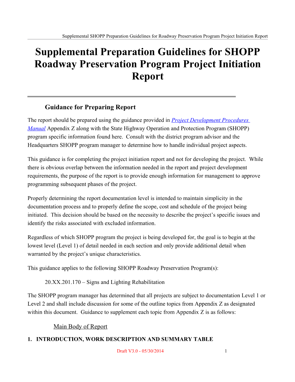 Supplemental SHOPP Preparation Guidelines for Roadway Preservation Program Project Initiation