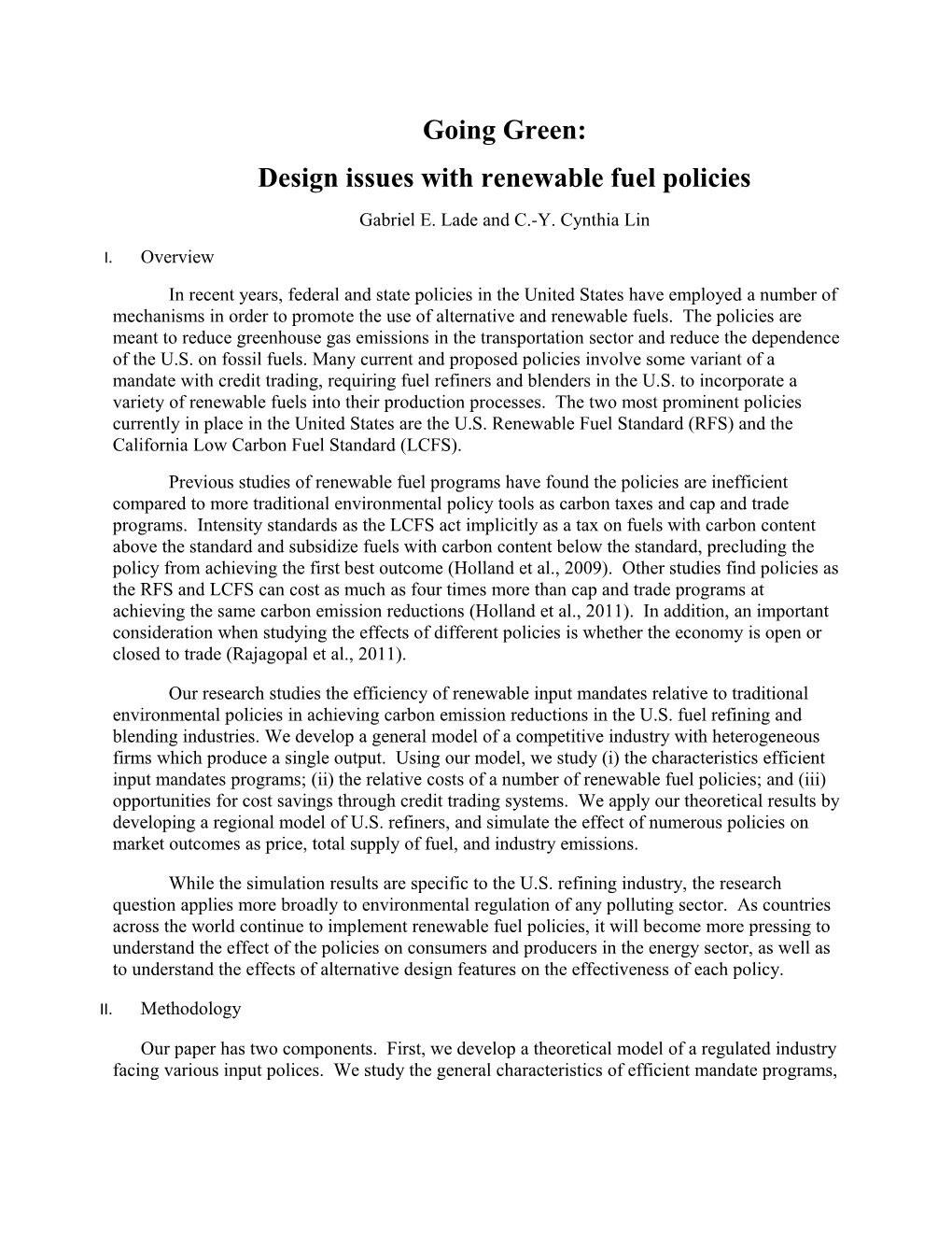 Design Issues with Renewable Fuel Policies
