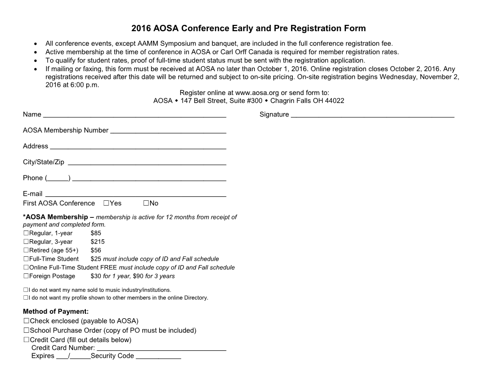 2016 AOSA Conference Early and Preregistration Form