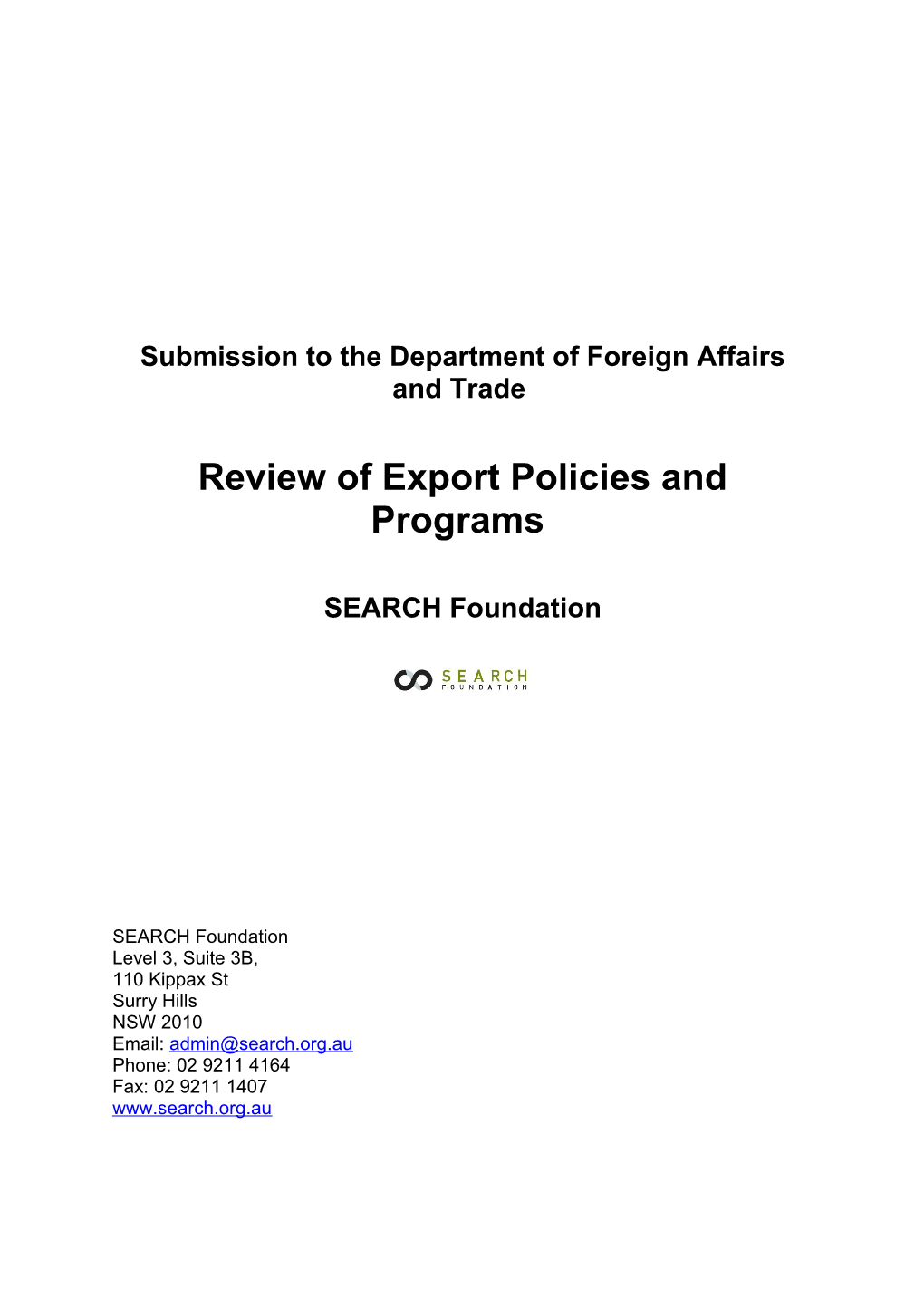 Submission to the Department of Foreign Affairs and Trade