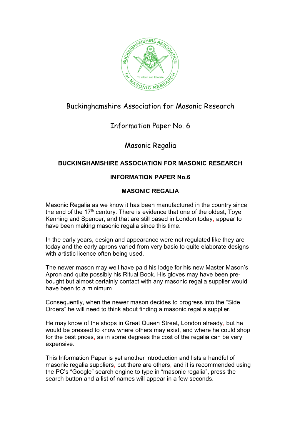 Buckinghamshire Association for Masonic Research
