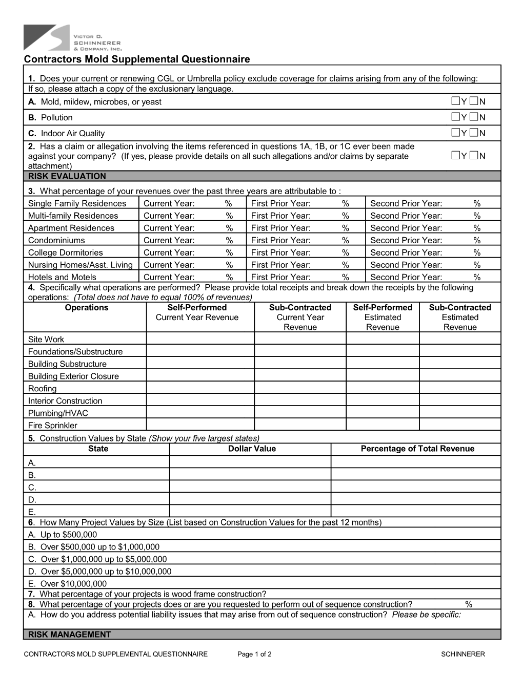 Contractors Mold Questionnaire