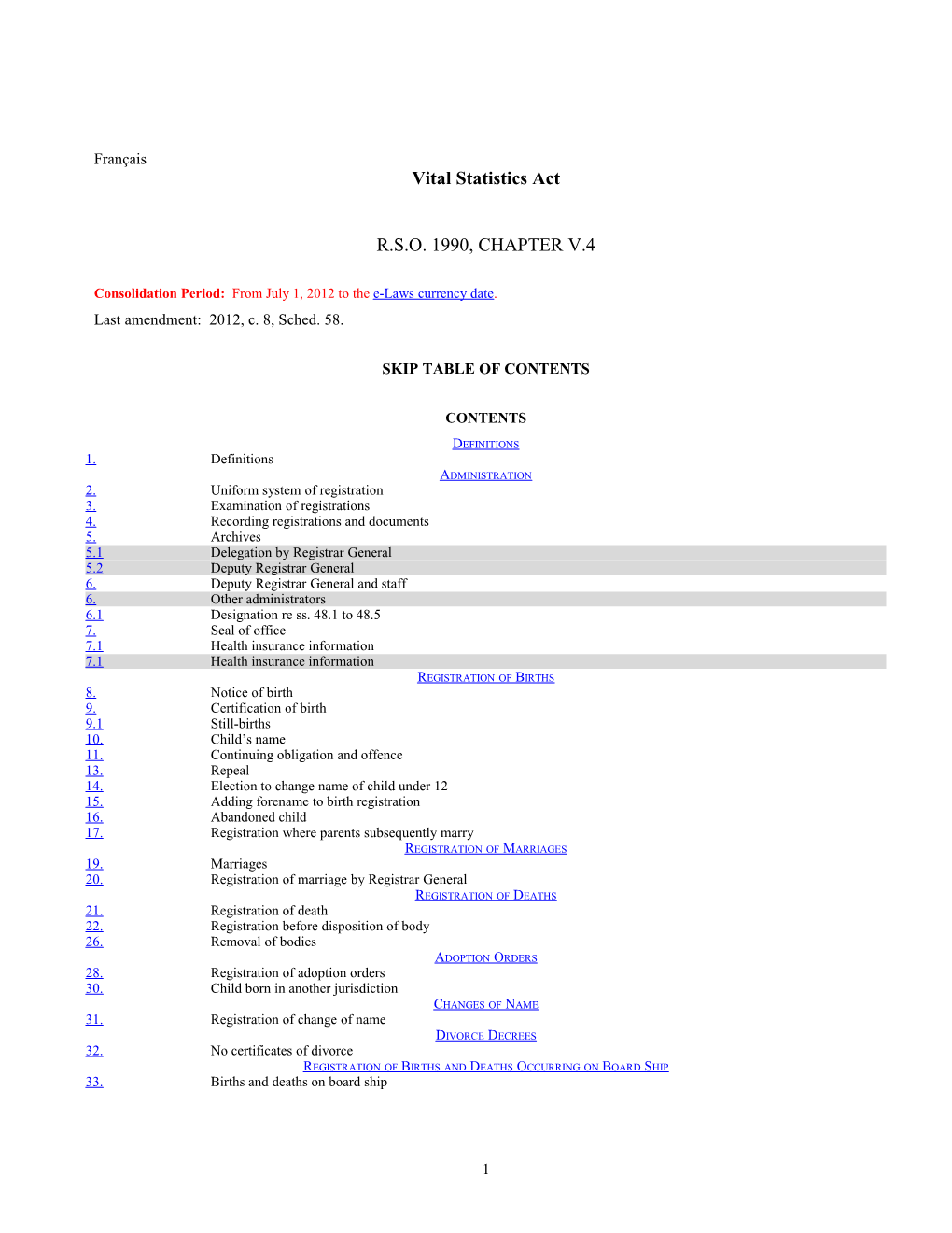 Vital Statistics Act, R.S.O. 1990, C. V.4