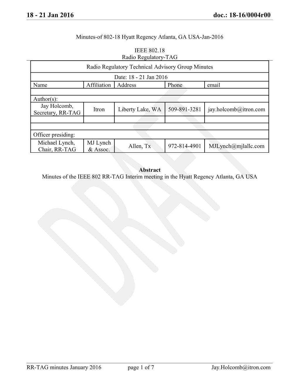 Minutes-Of 802-18 Hyatt Regency Atlanta, GA USA-Jan-2016