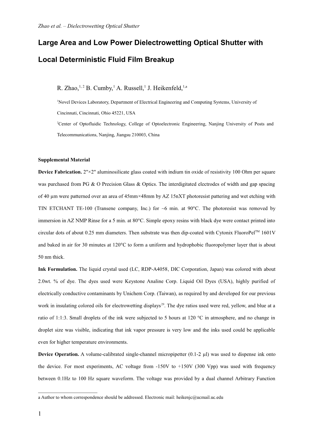 Zhao Et Al. Dielectrowetting Optical Shutter