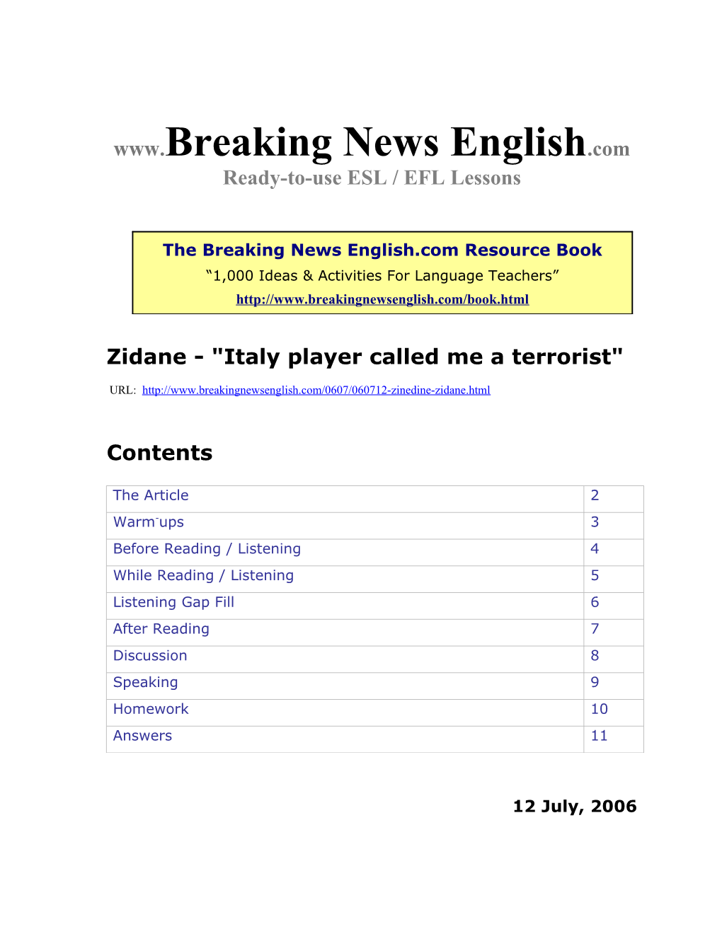 Zidane - Italy Player Called Me a Terrorist