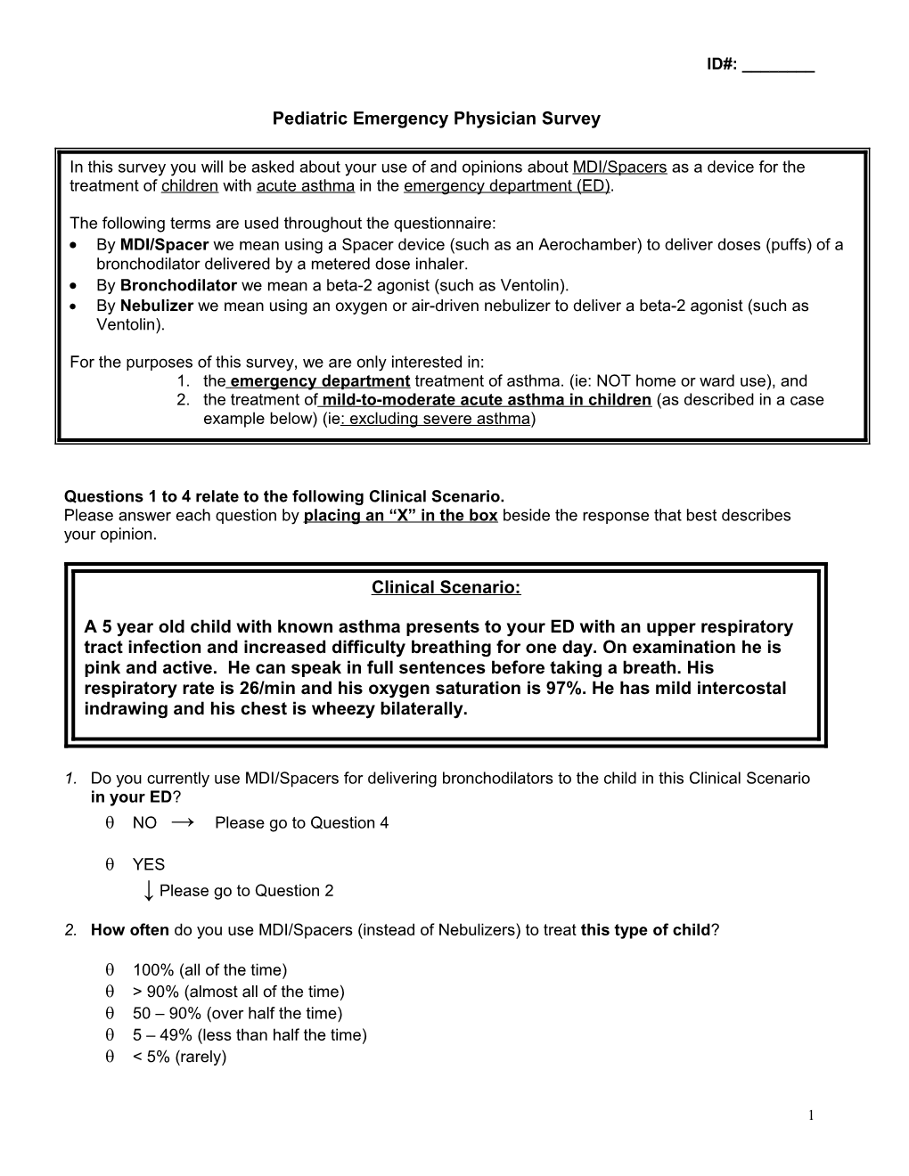 Pediatric Emergency Physician Survey