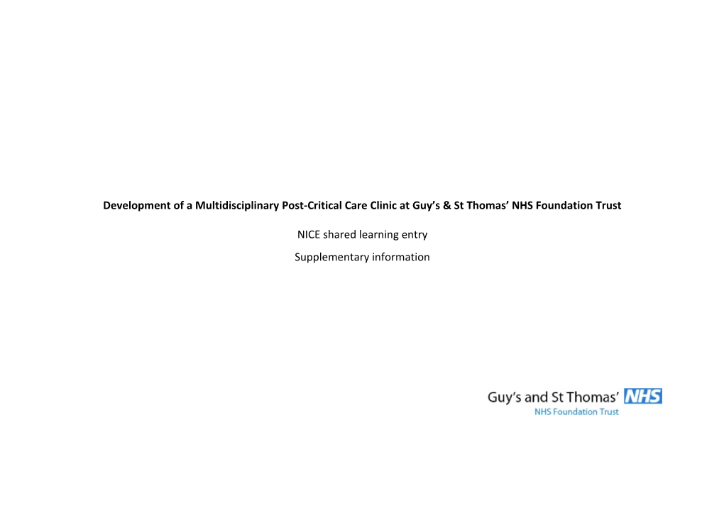 Development of a Multidisciplinary Post-Critical Care Clinic at Guy S & St Thomas NHS