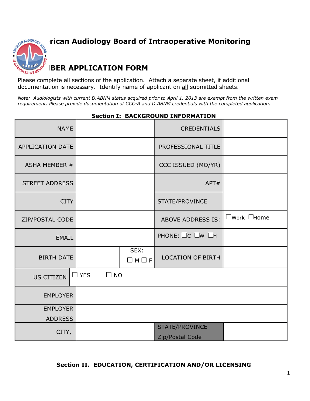 Member Application Form