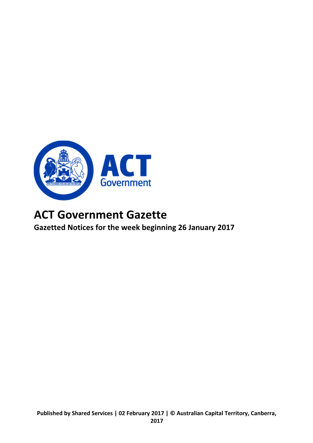 ACT Government Gazette 2 Feb 2017