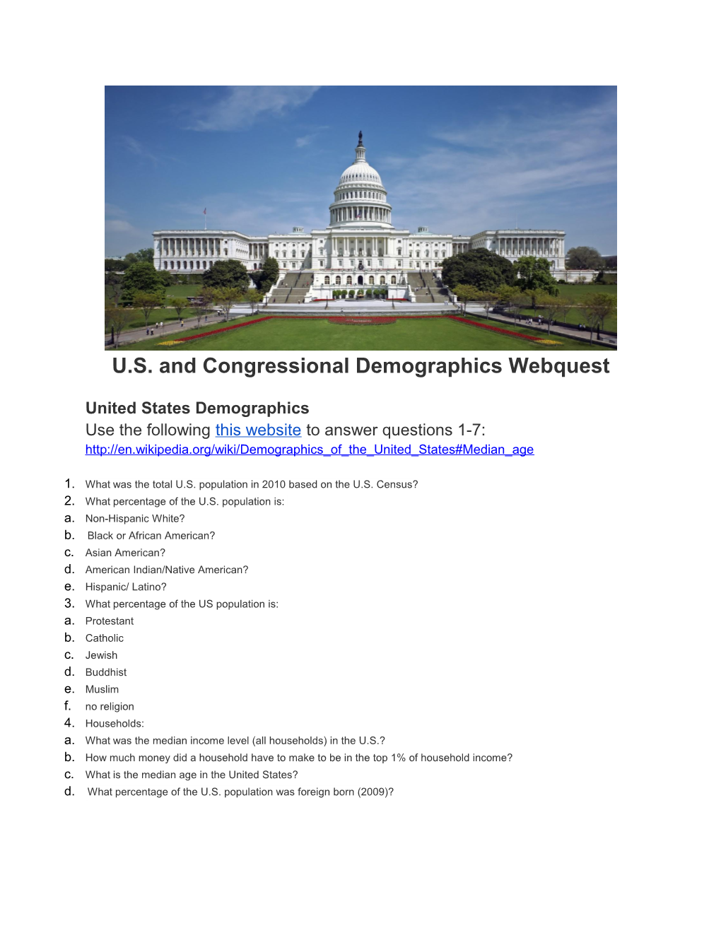 Congressional Demographics Webquest