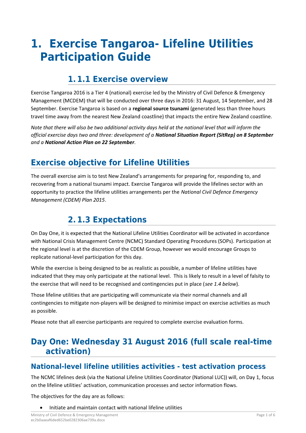 Exercise Tangaroa- Lifeline Utilities Participation Guide