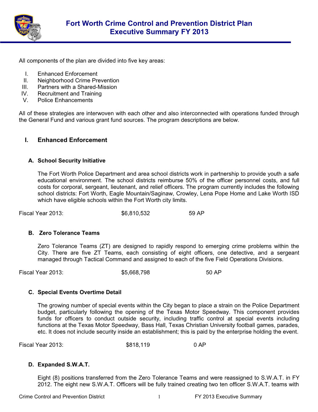 Fort Worth Crime Control and Prevention District Plan