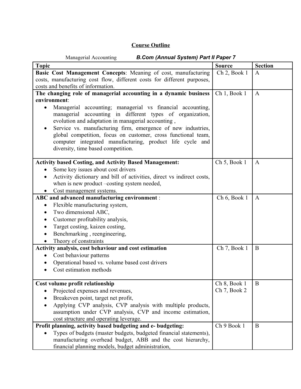 Managerial Accounting B.Com (Annual System) Part II Paper 7