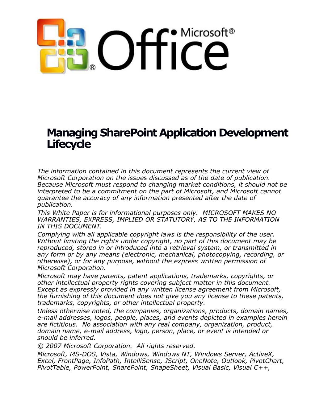 Sharepoint Application Development Lifecycle Management