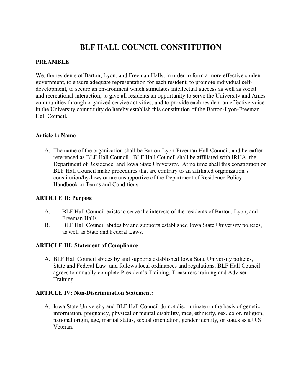 BLFF/N Hall Constitution