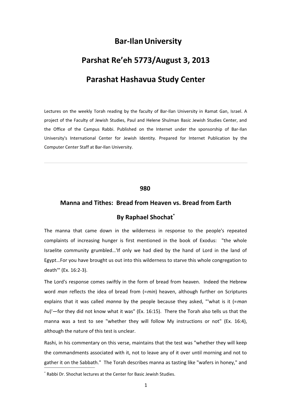 Parashat Hashavua Study Center