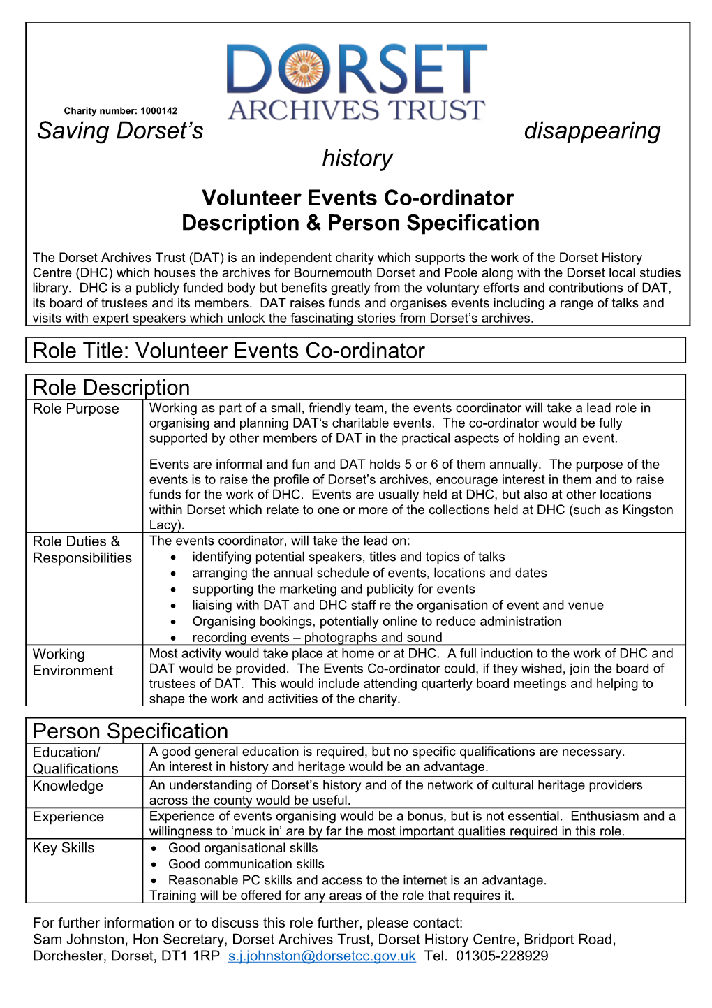 Dorset History Centre Volunteer Application Form