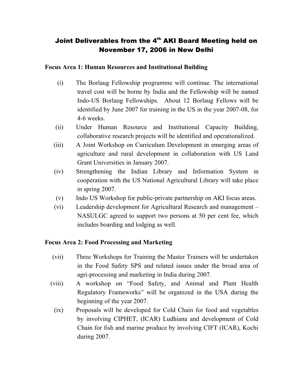 India US Agricultural Knowledge Initiative: Board Minutes