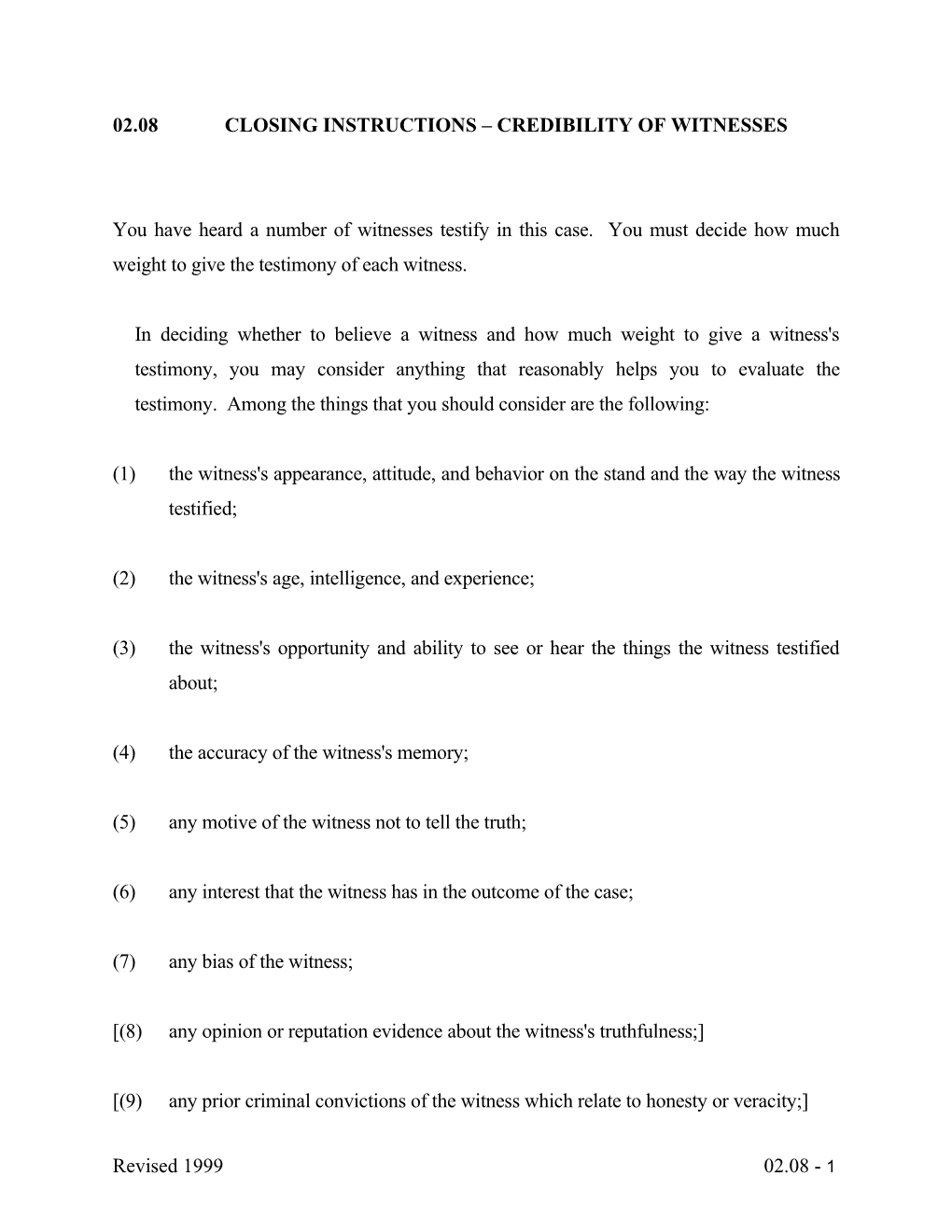 02.08 Closing Instructions Credibility of Witnesses