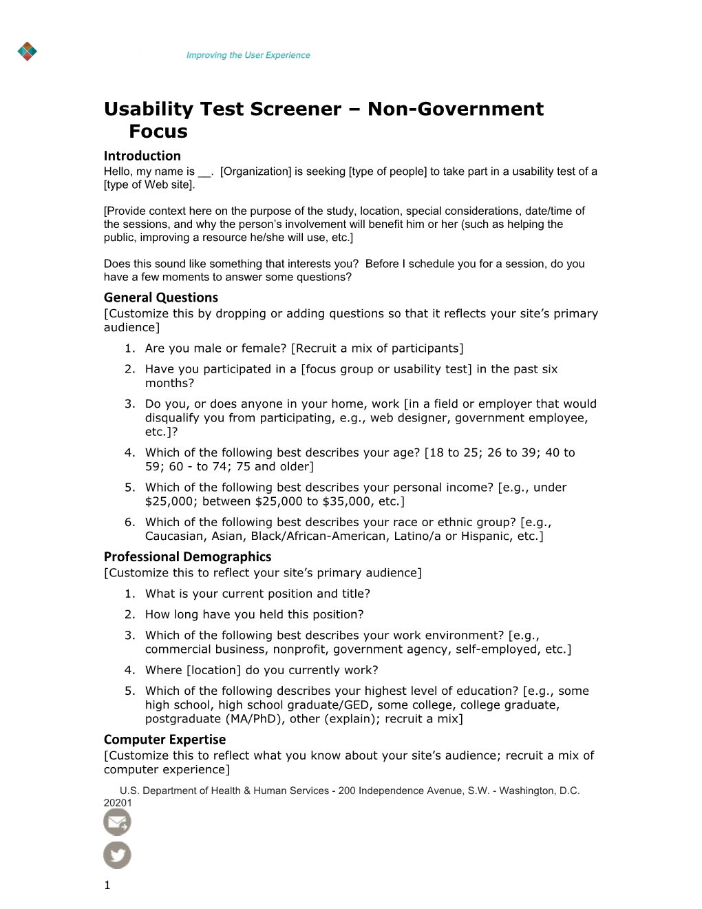 Usability Test Screener Non-Government Focus