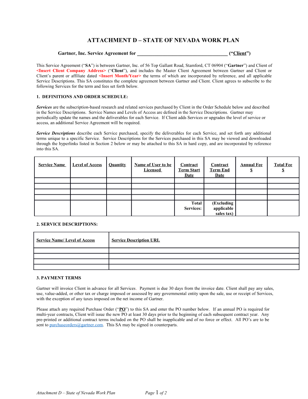 Attachment D State of Nevada Work Plan