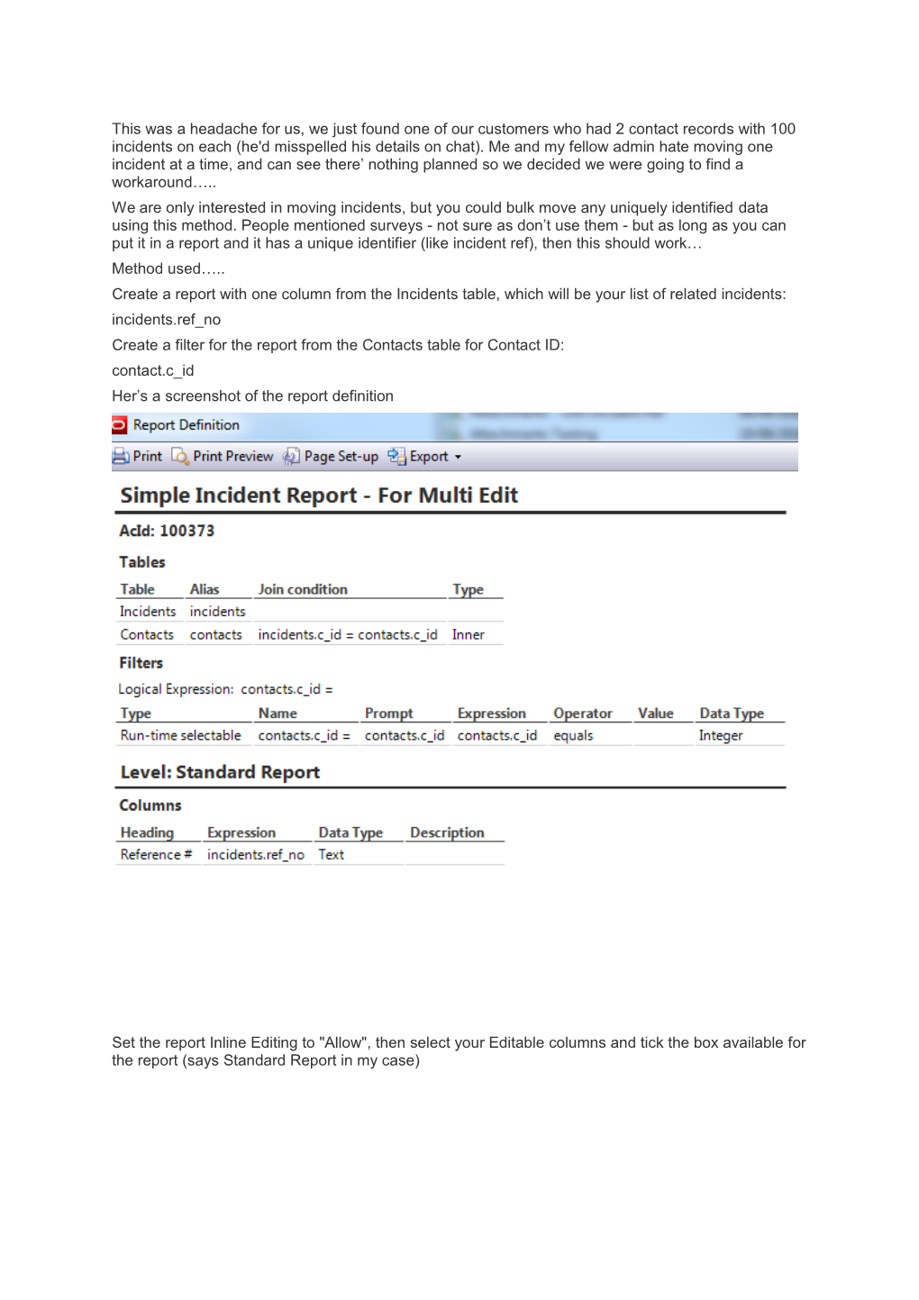 Create a Filter for the Report from the Contacts Table for Contact ID