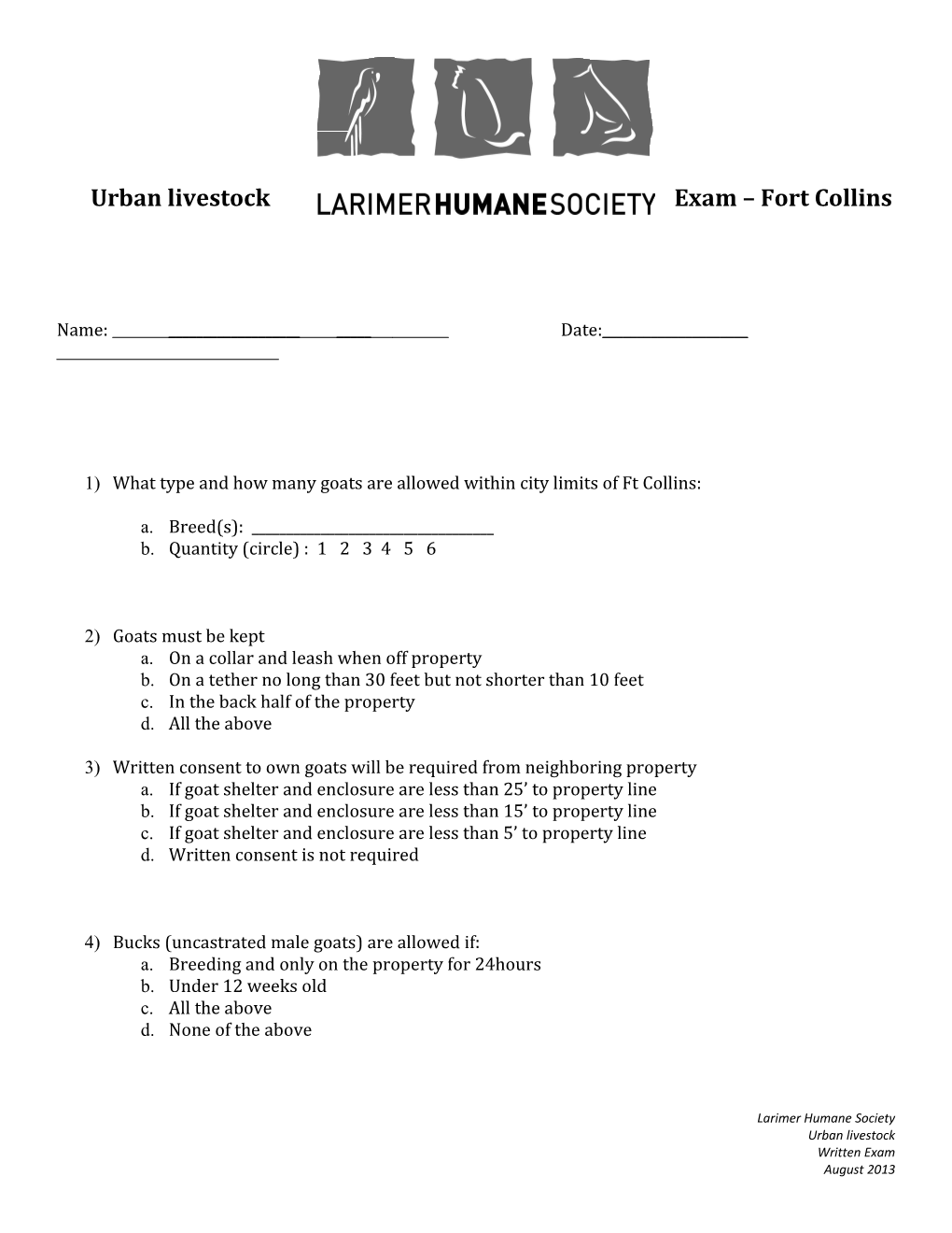 2004 Larimer Humane Society Euthanasia Certification Exam