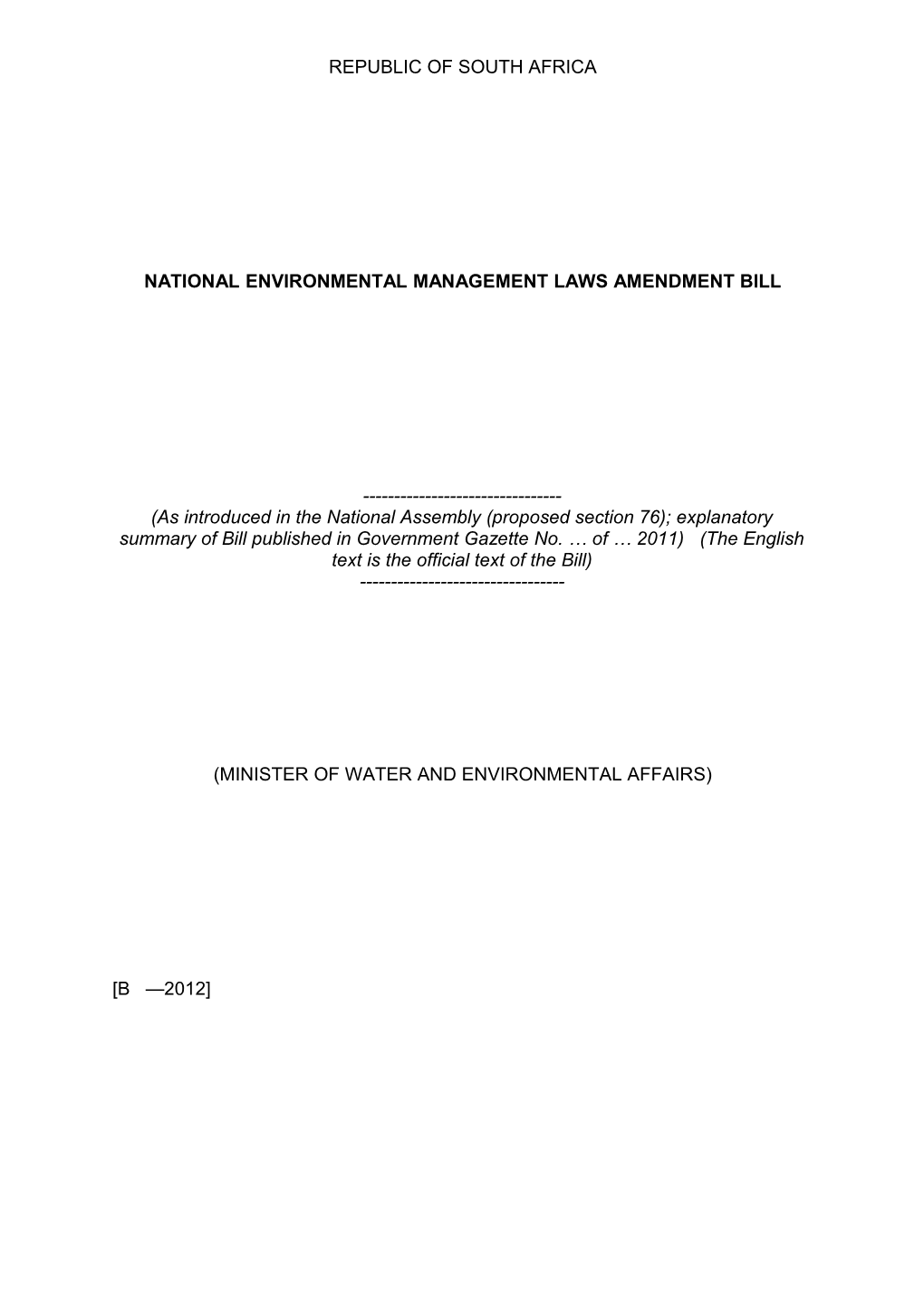 National Environmental Management Laws Amendment Bill