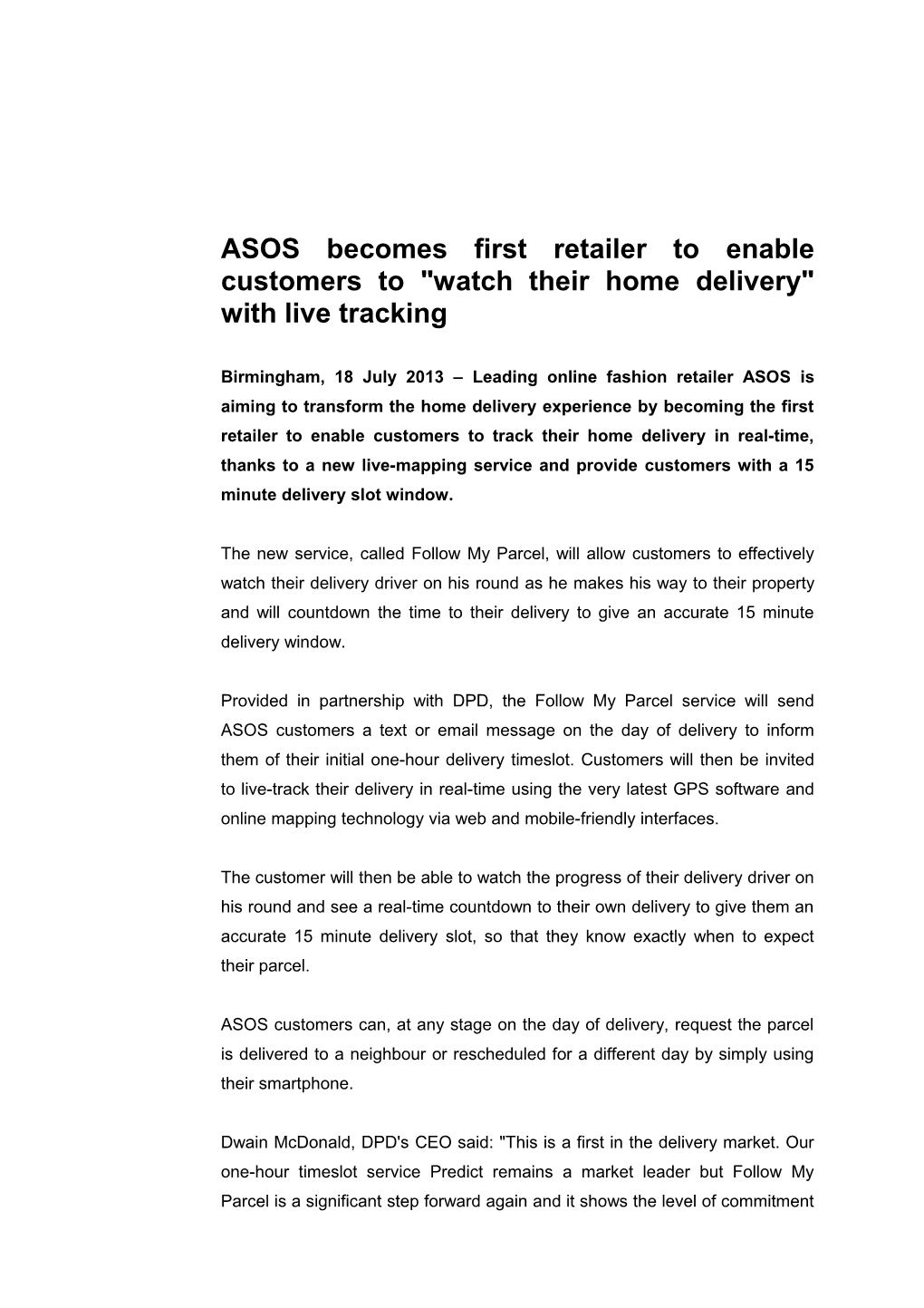 ASOS Becomes First Retailer to Enable Customers to Watch Their Home Delivery with Live