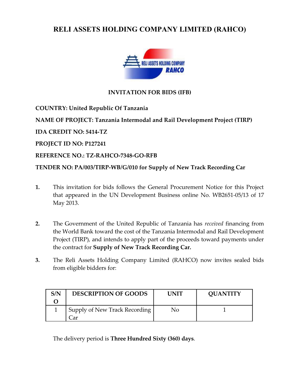 Reli Assets Holding Company Limited (Rahco)