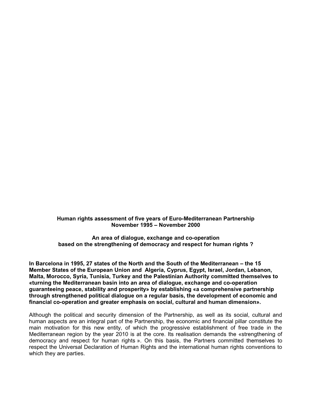 Barcelona +5: What Result for Human Rights? Whitebook Human Rights Assessment of Five Years