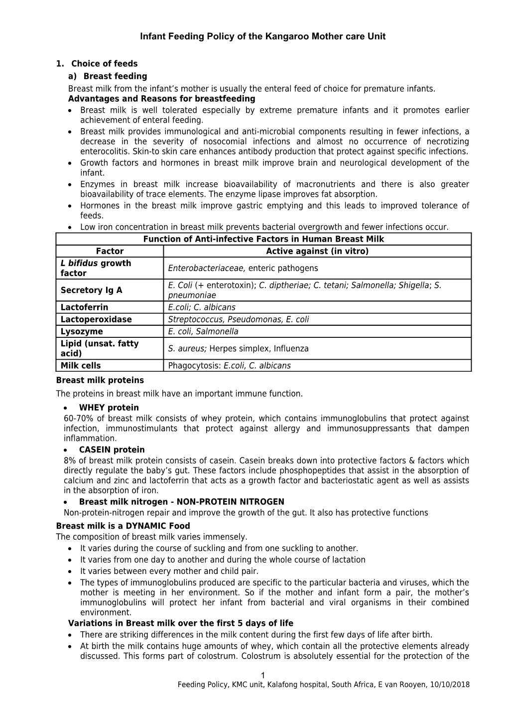 Feeding Policy of Kangaroo Mother Care Unit