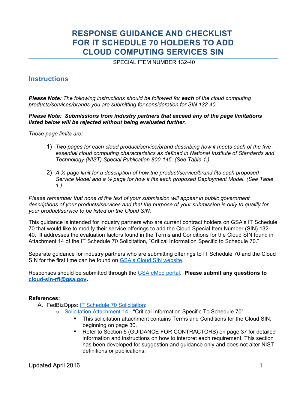 Response Guidance for Modifications - Cloud SIN
