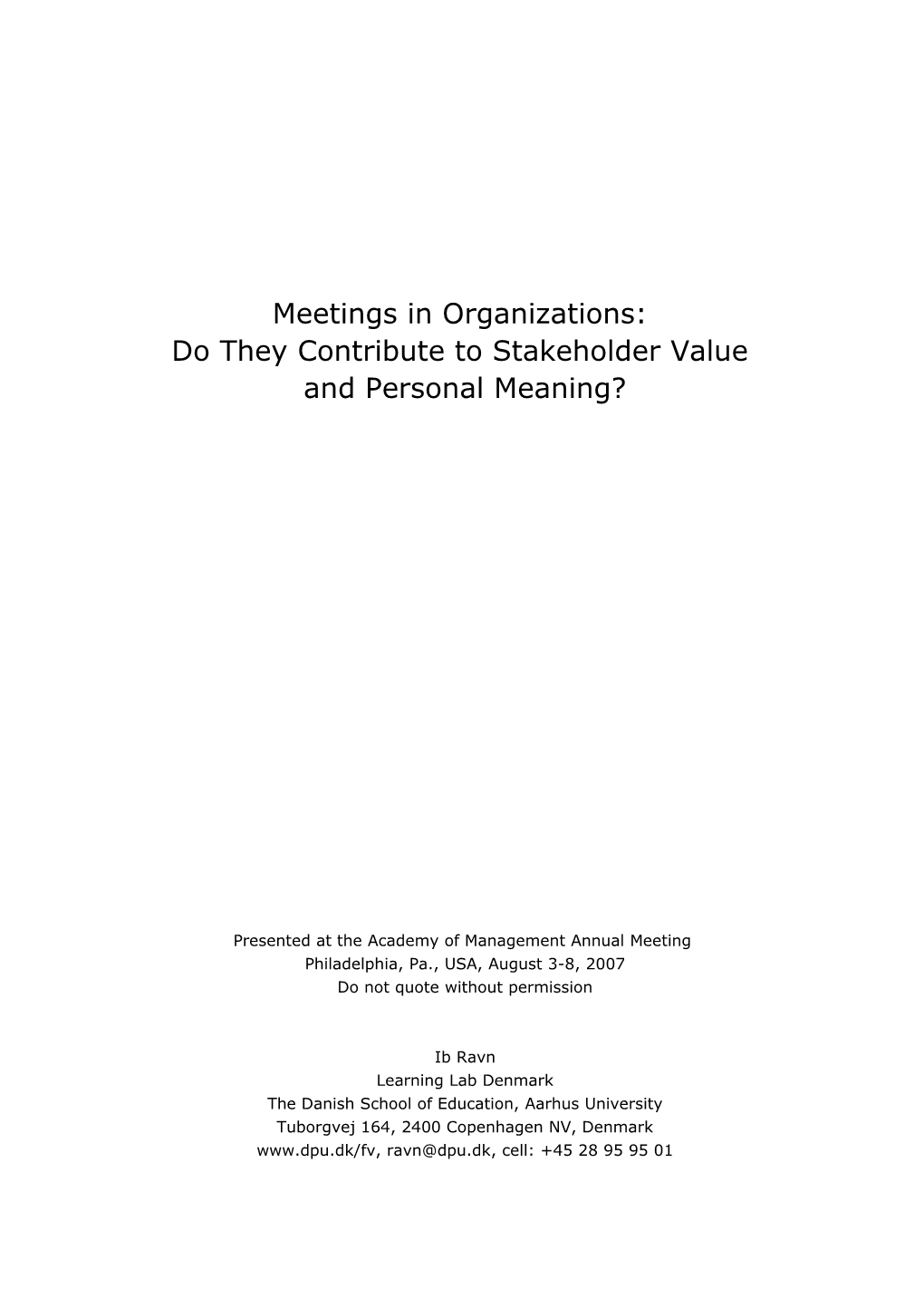 Meetings in Organisations