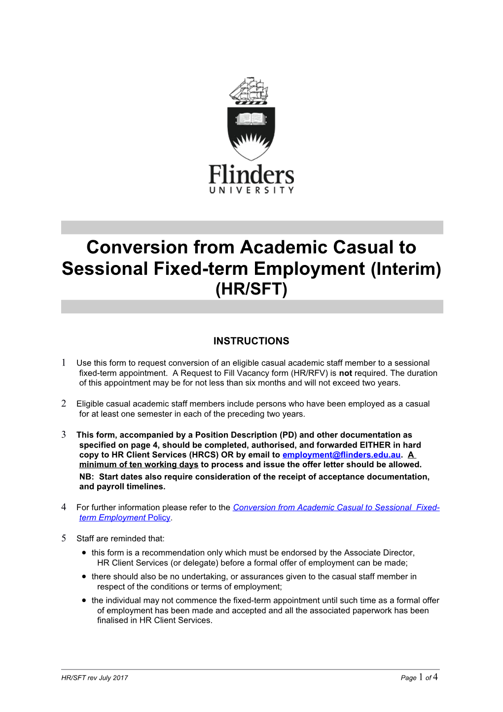 Conversion from Academic Casual to Sessional Fixed-Term Employment(Interim)(HR/SFT)