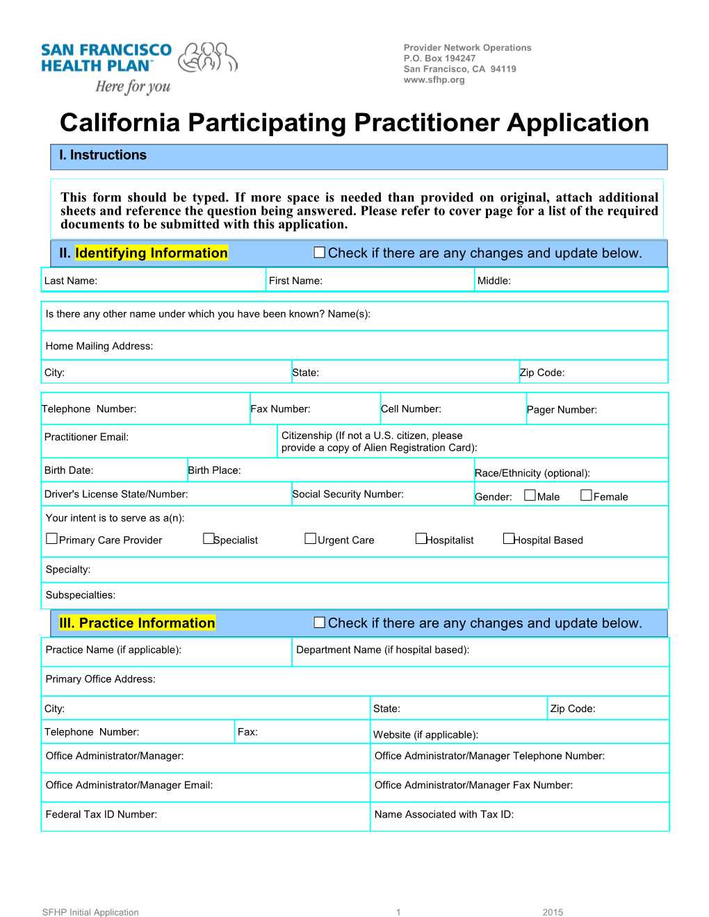 California Participating Practitioner Application